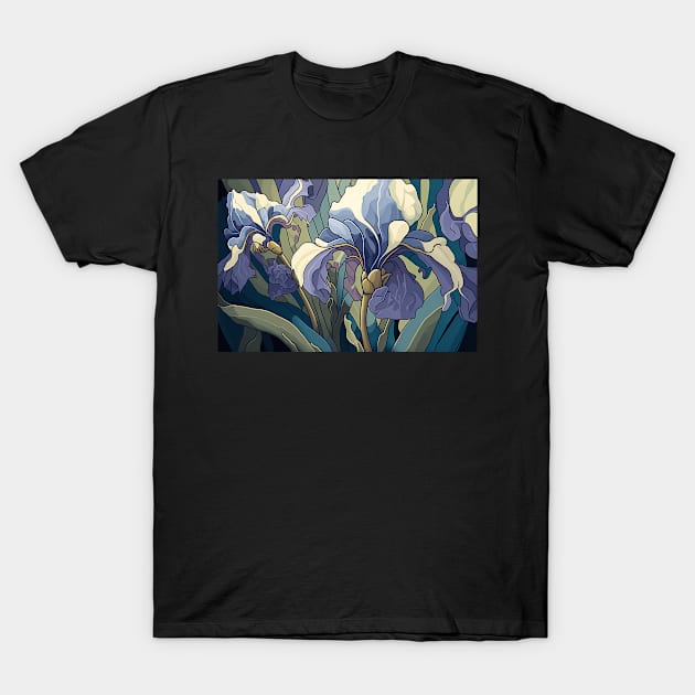 Floral Garden Botanical Print with Iris T-Shirt by FloralFancy